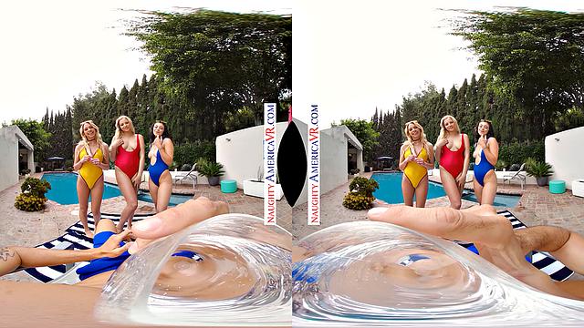 The tables turn when the lifeguard gets mouth to mouth from 3 hot college babes