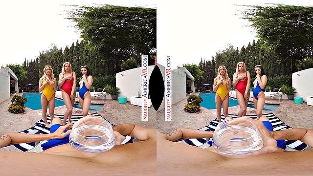 Три зрелые студентки делают минет спасателю и трахаются с ним на пляже.