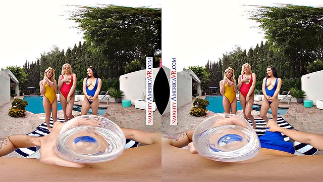 Три зрелые студентки делают минет спасателю и трахаются с ним на пляже.