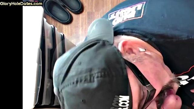 Real gloryhole amateur giving head in homemade video
