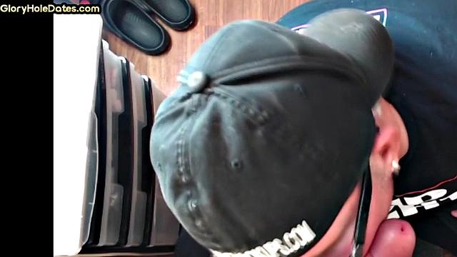 Real gloryhole amateur giving head in homemade video