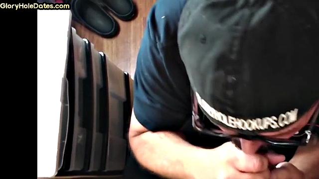 Real gloryhole amateur giving head in homemade video