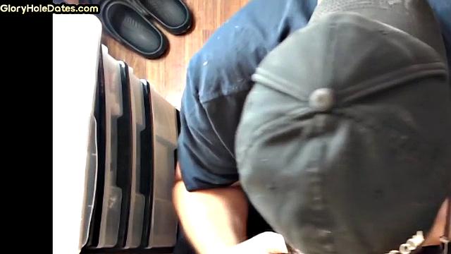 Real gloryhole amateur giving head in homemade video