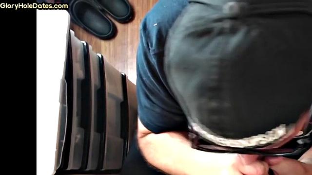 Real gloryhole amateur giving head in homemade video