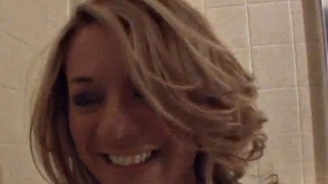 Naked teen babe gets wet