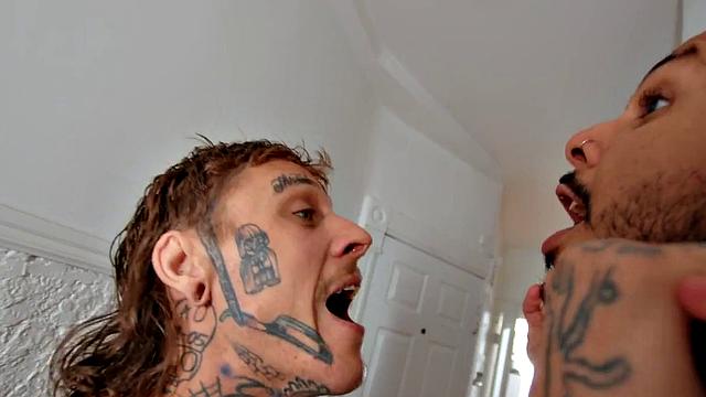 Sexy black gay fucked by white stud in tight anal.