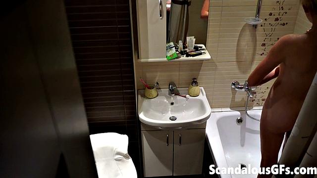 My naked girlfriend washing up in the bathroom is exactly what you need to stroke out