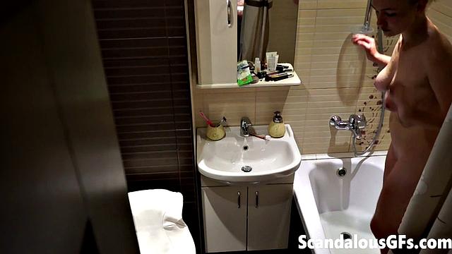 My naked girlfriend washing up in the bathroom is exactly what you need to stroke out