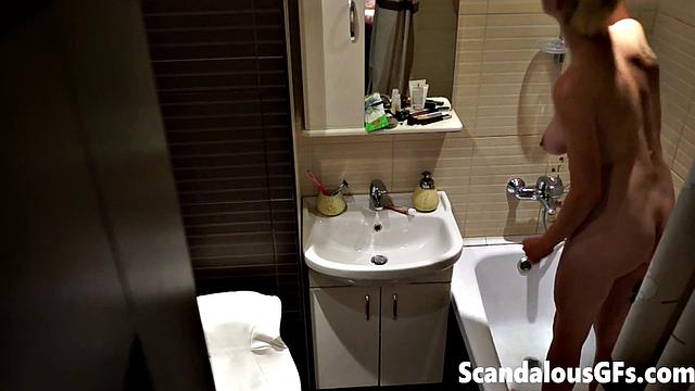 My naked girlfriend washing up in the bathroom is exactly what you need to stroke out