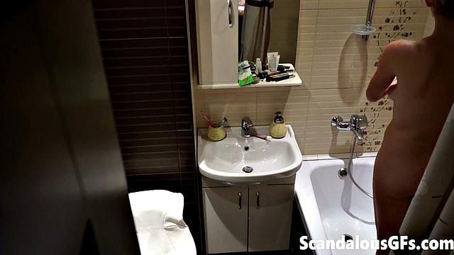 My naked girlfriend washing up in the bathroom is exactly what you need to stroke out