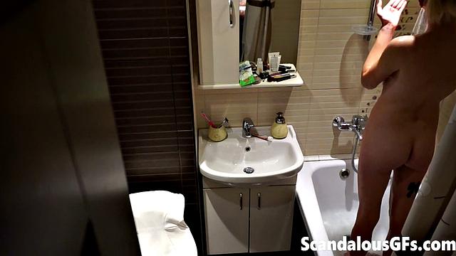 My naked girlfriend washing up in the bathroom is exactly what you need to stroke out