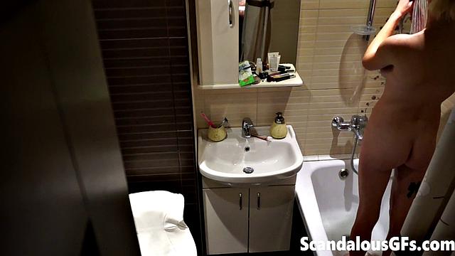 My naked girlfriend washing up in the bathroom is exactly what you need to stroke out