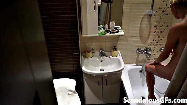 My naked girlfriend washing up in the bathroom is exactly what you need to stroke out