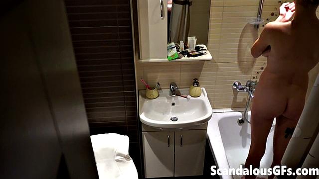 My naked girlfriend washing up in the bathroom is exactly what you need to stroke out