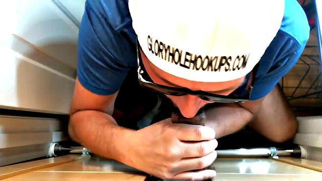 Gloryhole POV mature sucks and wanks hard schlong