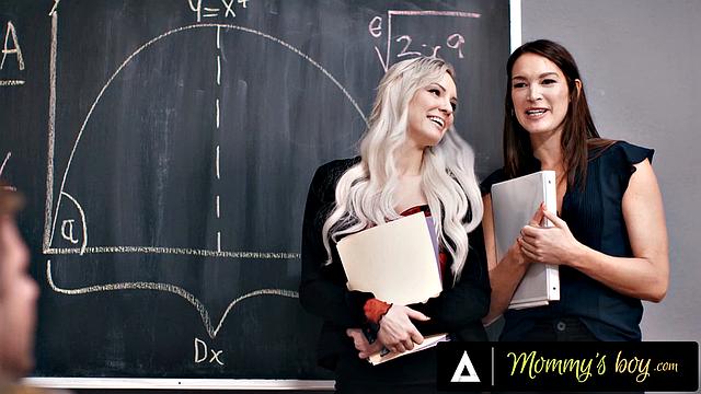 MOMMY'S BOY - A Teacher Gets Caught By Sexy Lesbian Colleagues Who Offer Him A Threesome