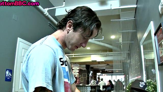 Real Black bottom public fucked in restaurant by white