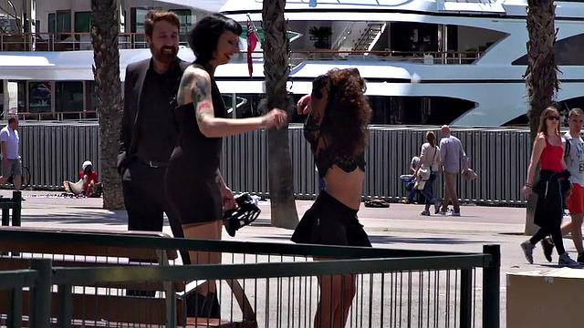 Petite naked teen humiliated in public by domina and master