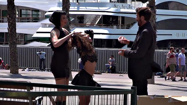 Petite naked teen humiliated in public by domina and master