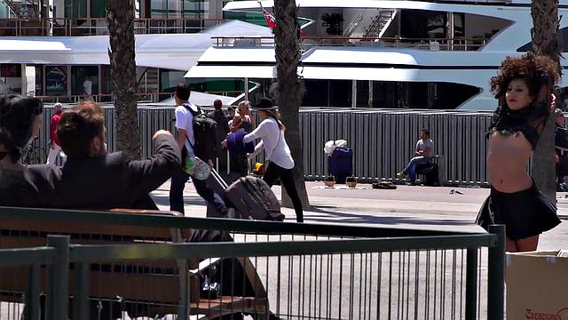 Petite naked teen humiliated in public by domina and master