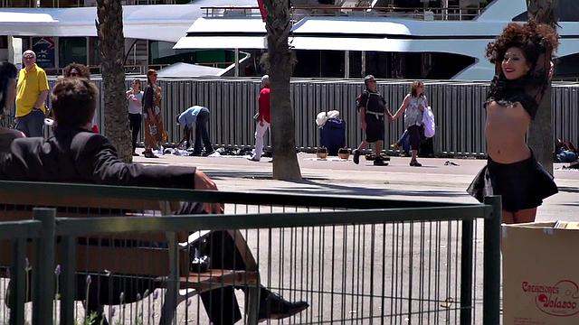 Petite naked teen humiliated in public by domina and master