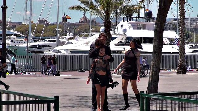 Petite naked teen humiliated in public by domina and master