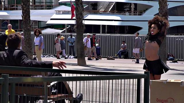 Petite naked teen humiliated in public by domina and master