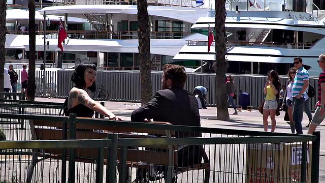 Petite naked teen humiliated in public by domina and master