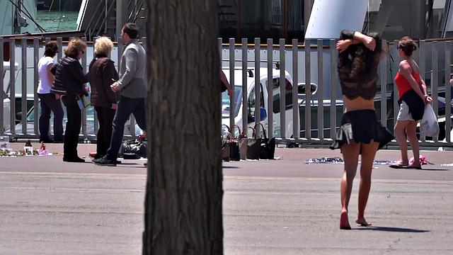 Petite naked teen humiliated in public by domina and master