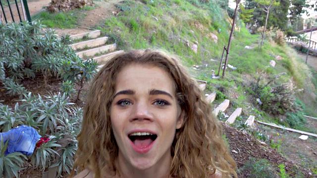 Watch this bald pussy get pounded doggy-style by a piercing-wearing outdoor babe