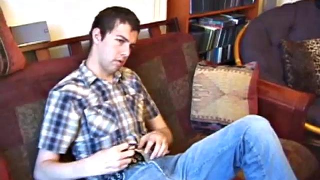 This shy guy has a major surprise in his pants. Luis takes his time stripping naked to reveal a nice looking cock, with a slight curve to it.