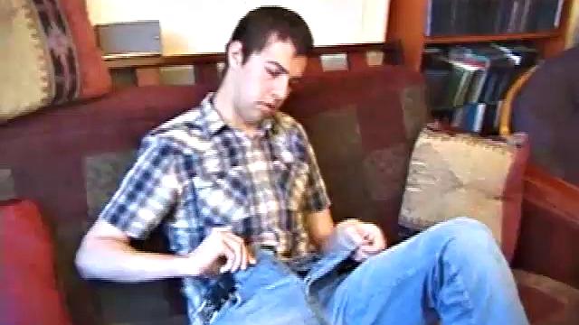 This shy guy has a major surprise in his pants. Luis takes his time stripping naked to reveal a nice looking cock, with a slight curve to it.