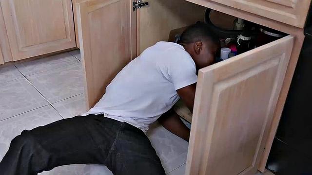 BLACK4K. Excited beauty seduces black handyman into interracial affair