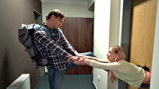 Naughty hostel slut fucked in threesome by big dick