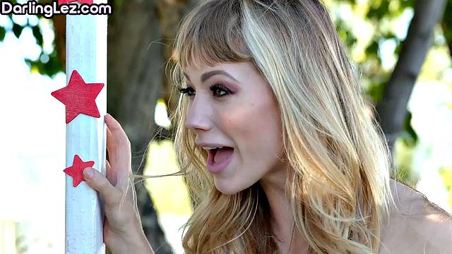 Outdoor public lesbian muffdiving with cunt