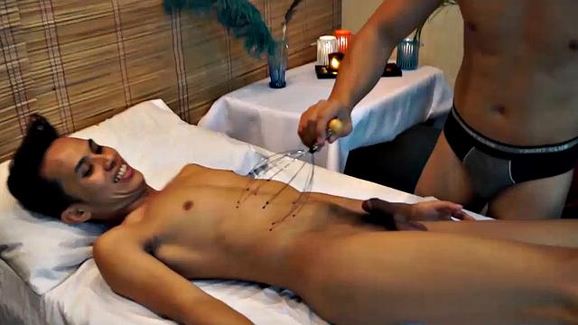 Asian gay tickling fetish boy visits the Erotic Asian Tickling Parlor for a sensual tickling experience. Our tickling masseur uses feathers and wire scalp massaging tool.