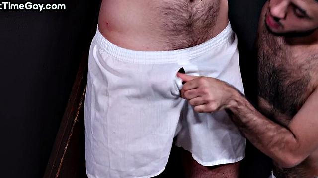 BDSM tied up guy sucked and jerked by gay till cumshot