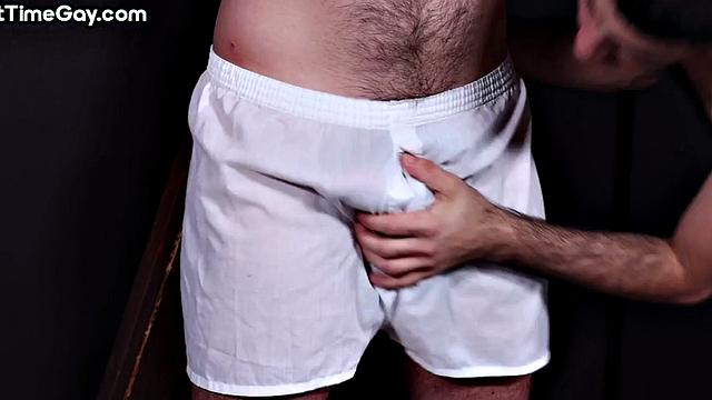 BDSM tied up guy sucked and jerked by gay till cumshot