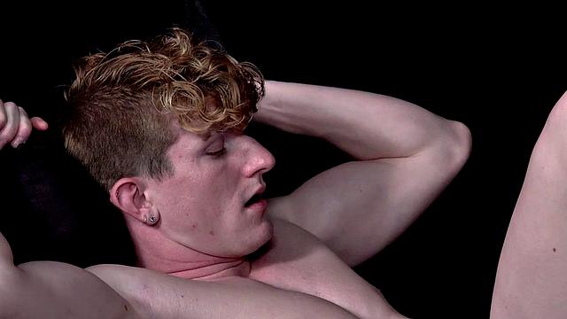 Bareback jockstrap stud rimmed and fucked in sling