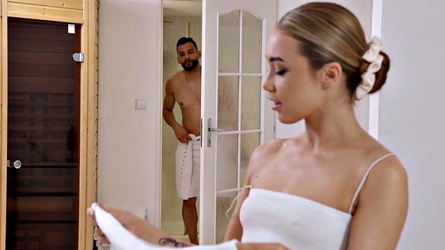 Massaging bae enjoys doggystyle in wet pussy