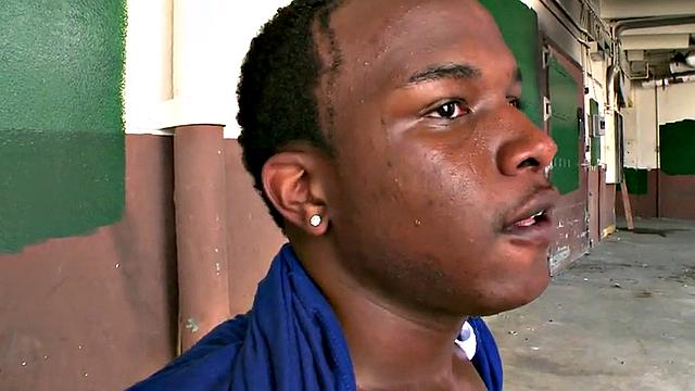 Ebony thug fucked outdoors by white stud in pickup sex for cash