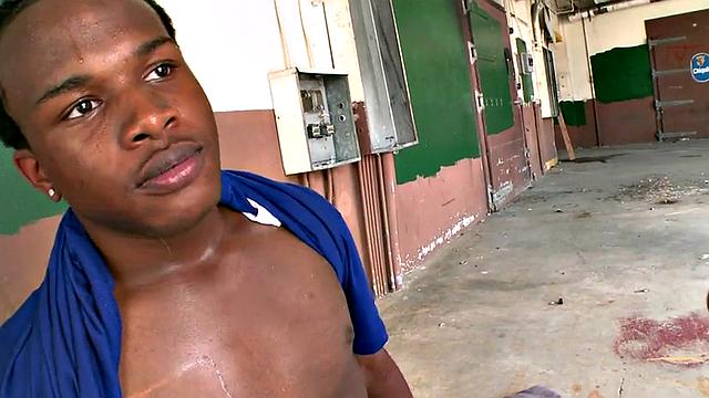 Ebony thug fucked outdoors by white stud in pickup sex for cash