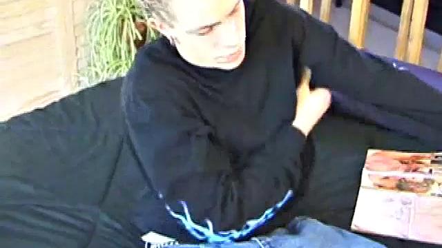 After returning from skateboarding, Shane strips down and starts tugging on his cock. Following some serious stroking, Shane cums all over his skateboard.