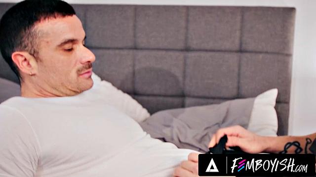 FEMBOYISH - Blonde Femboy In Sexy Lingerie Spreads His Legs For Tito Patron's Big Cock