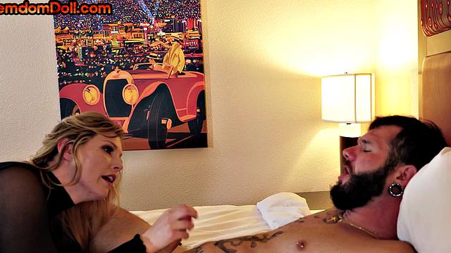 Mean domina assfucking sissy and making him gape