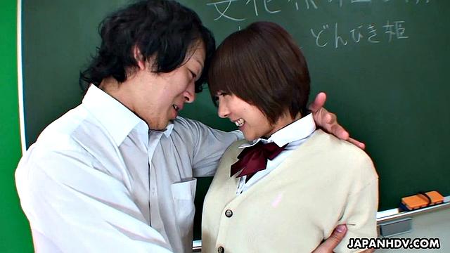 Asian brunette fucked in the classroom
