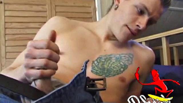 After returning from skateboarding, Shane strips down and starts tugging on his cock. Following some serious stroking, Shane cums all over his skateboard.