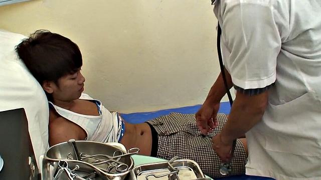 Twink Asian jerking while getting fucked by doctor