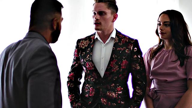 Bisex small boobs slut facialized in threesome