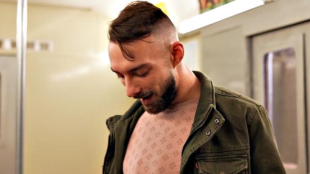 Public trans babe barebacked on train in in front of voyeur